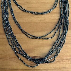 NWT Long Multistrand Metallic Black Beaded Necklace
